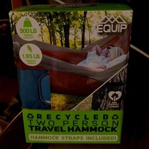 From Equip recycled two person hammock!! 500lb weight capacity, straps included.